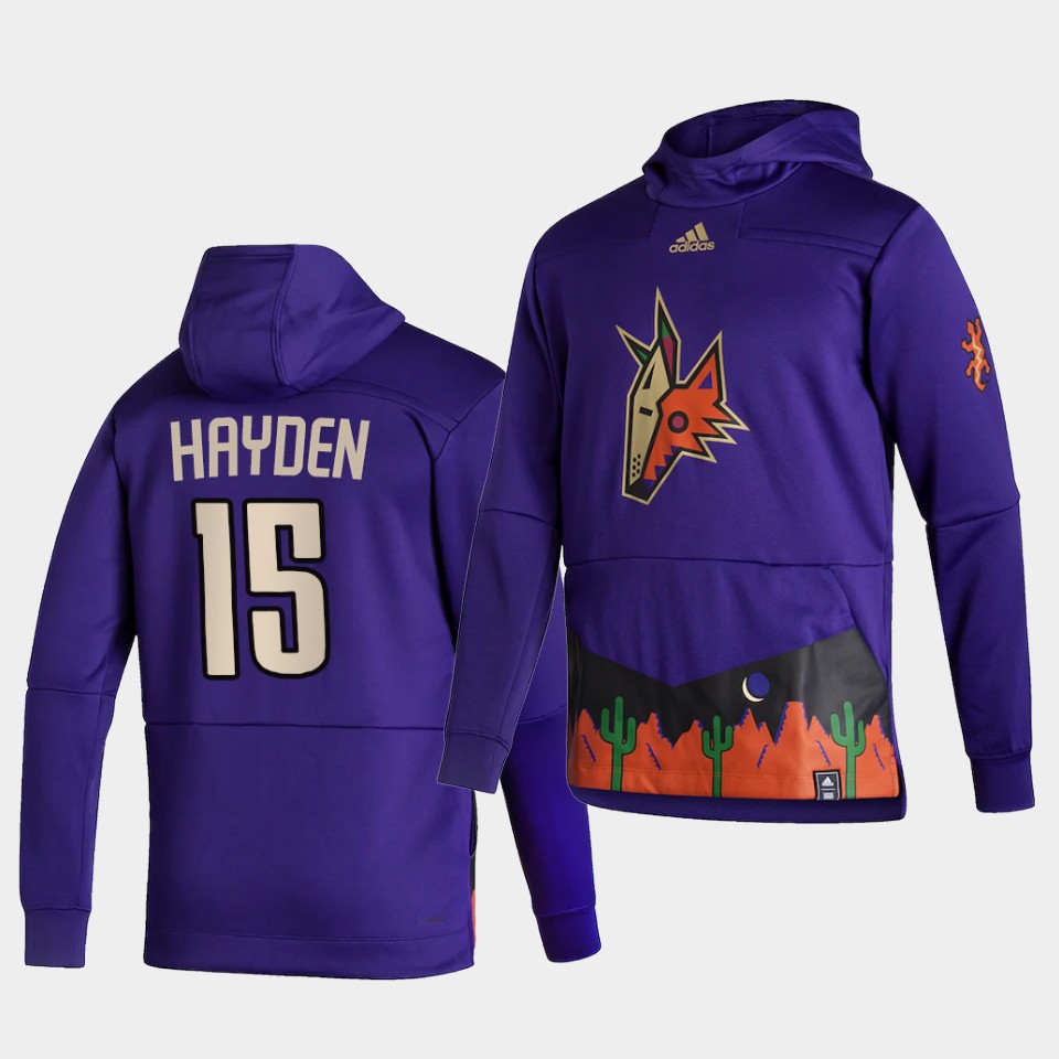 Men Arizona Coyotes #15 Hayden Purple NHL 2021 Adidas Pullover Hoodie Jersey